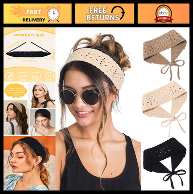 3Pcs Boho Crochet Headbands for Women, Knit Hair Bandana, Hippie Style Hair Acce