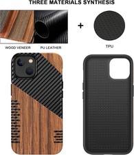 TENDLIN Cover Compatibile con iPhone 14 Plus Custodia in Legno e Silicone Compatibile con iPhone 14 Plus (Legno di Sandalo Rosso