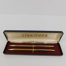 Vintage STRATFORD Gold Plated Pen And Pencil Set in Original Box Made in USA