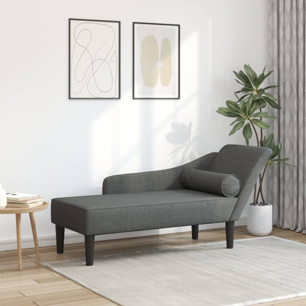 Chaise Longue con Cuscini Grigio Scuro in Tessuto 2404717