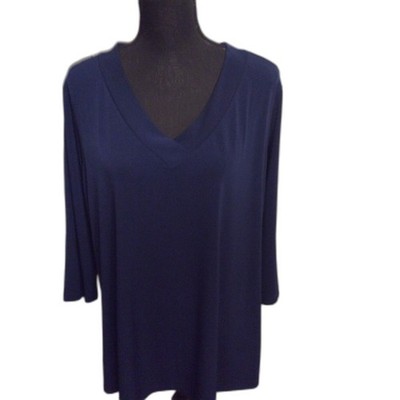 Susan Graver Navy blue Modern Essentials Liquid Knit 2X 3/4 Sleeves Top