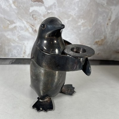 Restoration Hardware Silver Plated Penguin Taper Candle Holder 5.5 inch Bird