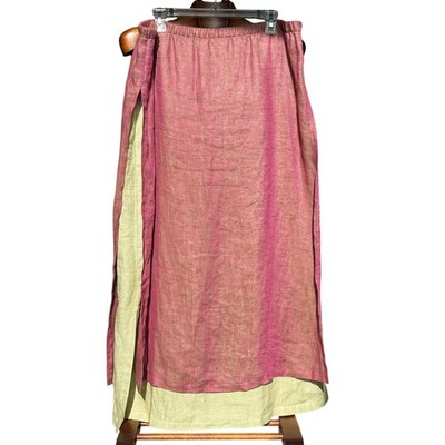 VTG Staples 100% Linen Maxi Skirt Women s L Made USA Lagenlook Boho Cottagecore