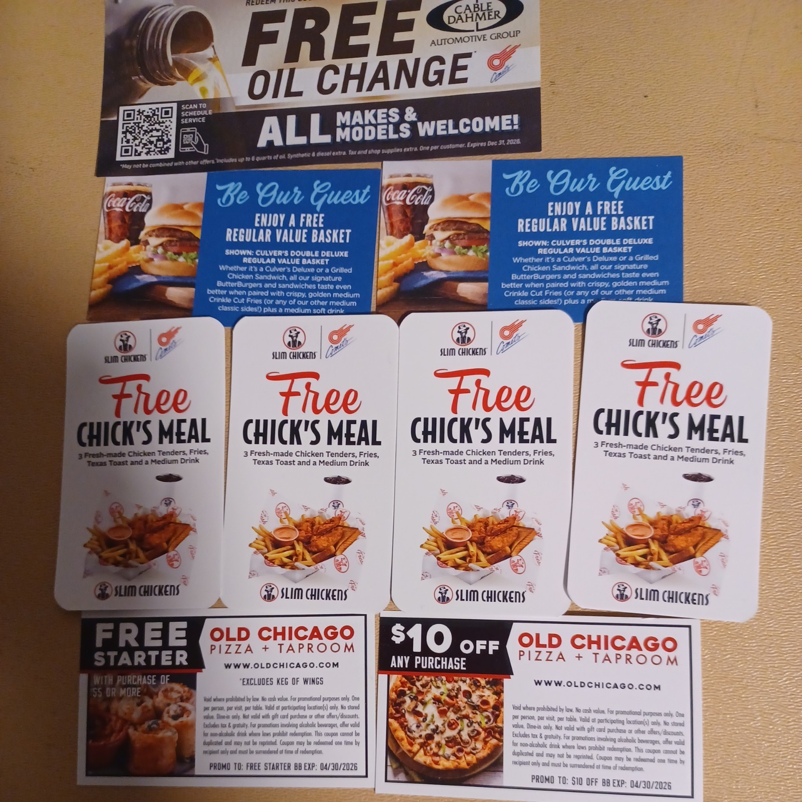 Medical Bill Fundraiser Offer Food & Oil Change Gift Card & Coupons. READ DESCR.