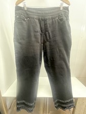 SlimSation  Multiples Tummy Control Black Denim Capris With Ruffle Bottoms Sz MP