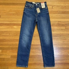 Levis Wedgie Straight Jeans Womens 24x28 Blue High Rise Button Fly Stretch