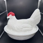 VINTAGE MILK GLASS WESTMORELAND HEN ON NEST LARGE 6.5” LONG MINT