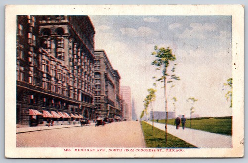 Postal Michigan Ave North From Congress St Chicago IL autos antiguos 1910 - Imagen 1 de 2