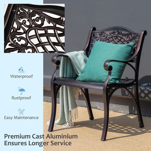Patio 5 PCS Dining Bistro Sets Cast Aluminum Round Patio Table W/Chairs - Picture 5 of 7
