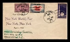 US COVER NEW YORK WORLDS FAIR FDC SCOTT 853 COMBO THERMOGRAPHED STAINED FRONT