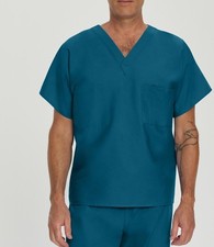 Landau Unisex Reversible 1-Pocket V-Neck Scrub Caribbean Blue  7502 Size XL