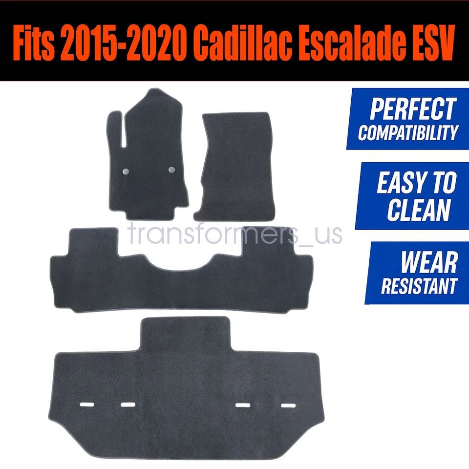 2015-2020 For Cadillac Escalade Front & Rear Velour Floor Mats Carpet Anti-Slip - Изображение 3 из 4