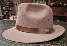 Vtg New York Hat Co Tan 100 Felted Wool Fedora Hat w/ Leather Band Size S USA