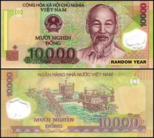 Vietnamese Currency 10000 Vietnam Dong, Random Year, UNC, Polymer
