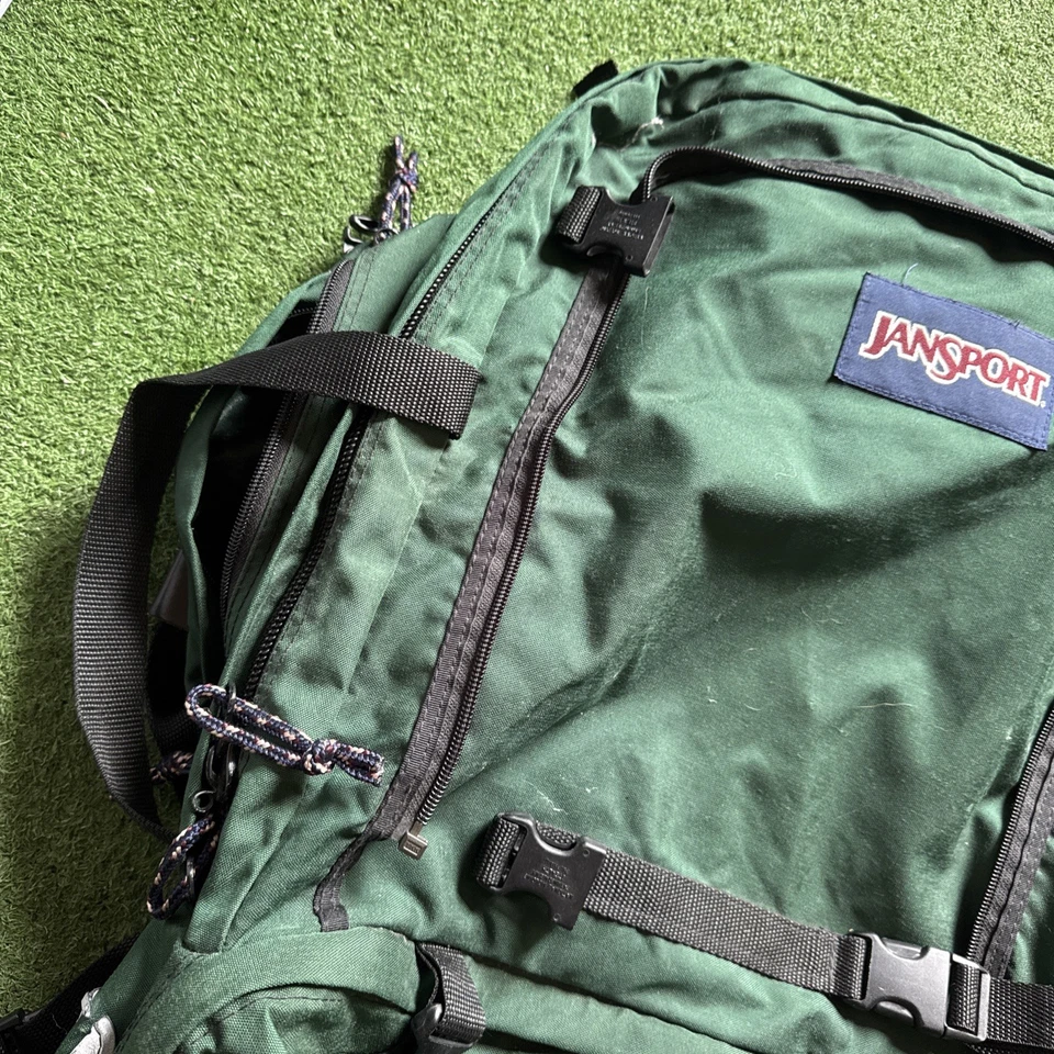 Mochila de Senderismo Jansport De Colección Rara Camping EE. UU. Antigua Usada Verde Foto 2 de 4