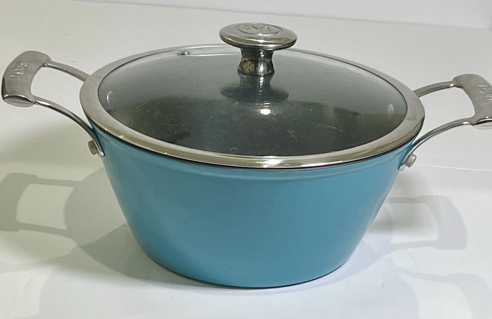Dansk Mario Batali Collab Teal Cast Iron Dutch Oven Clear Lid 9"