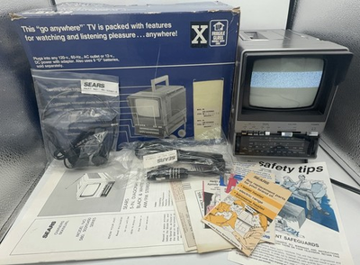 #ad #ad Rare 1985 Sears Portable TV CRT SR3000 Model 580.50290450 Tested Working w Box $76.46