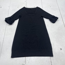 Theory Dress Womens Small Black Wool Sweater 3/4 Ruffle Sleeve Shift Knit