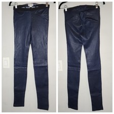 Helmut Lang 100 Lamb Leather Pull On Blue Stretch Legging Skinny Pants Size 0
