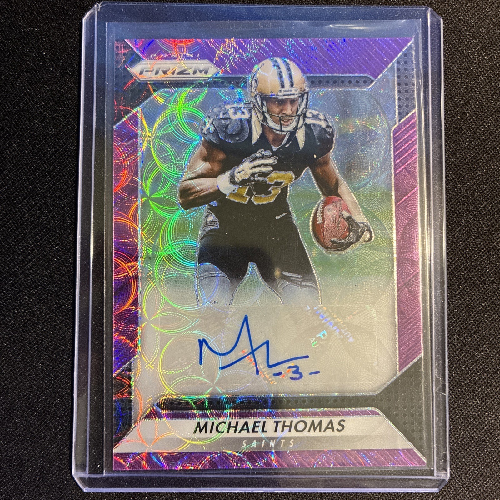 2016 Panini Prizm Rookie Auto no. RA-MTH Purple Scope Prizm /99 Michael Thomas 
