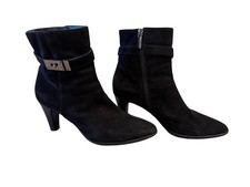 Aquatalia Danele Black Suede Weatherproof Bootie Heeled Size 8.5 Made in Italy