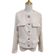 Women's Premium Tweed Cropped Blazer Cream Business Casual Jacket Size S