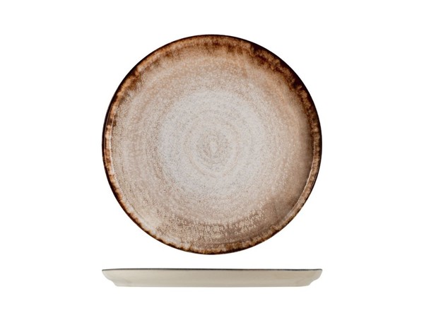 H&h Set 12 Flache Teller Artisanal Steingut Beige Rot 27 Cm-image