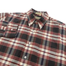 Vtg LL Bean Single Needle Tailoring Button Down Shirt Red Brown Plaid Men 16-34
