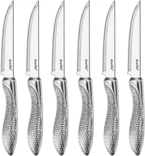 Steak Knives Set of 6, Stainless Steel Serrated Sharp Blade Steak Knife Set, Ham