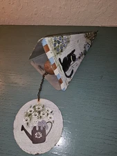 Vintage 2001 Kathy Hatch HandPainted Cat Themed Triangle WindChime-Very Good