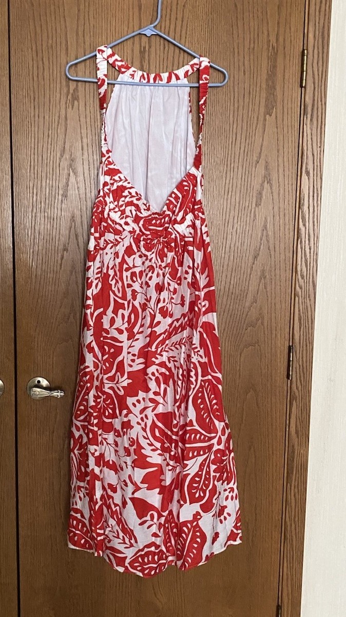 banana republic red linen dress Banana Republic Red Linen Cotton Midi Dress 8 Petite Sleeveless High Neck