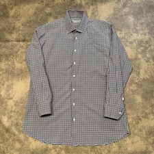 Holland & Sherry Men's Shirt White Check LS Made in USA *SEE MEASUREMENTS*