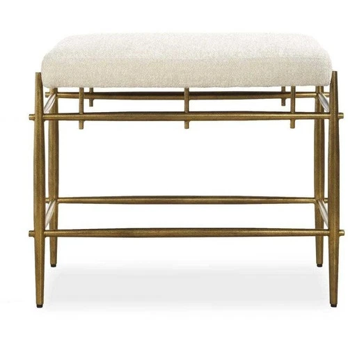 Uttermost 53039 Karleen Antique Brass and Ivory Chenille Bench - Picture 1 of 7
