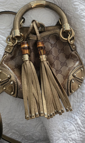 Gucci  Authentic Small Crescent Top Handle Bag Tassel Studded Zip Detach Strap