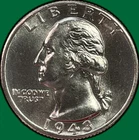 1943-D Washington Quarter Silver Brilliant Uncirculated BU Coin #43519