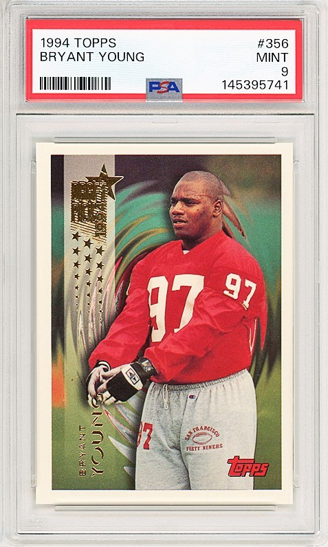 1994 -BRYANT YOUNG- PSA 9 Topps ROOKIE San Francisco 49ers HOF Football Card- RC