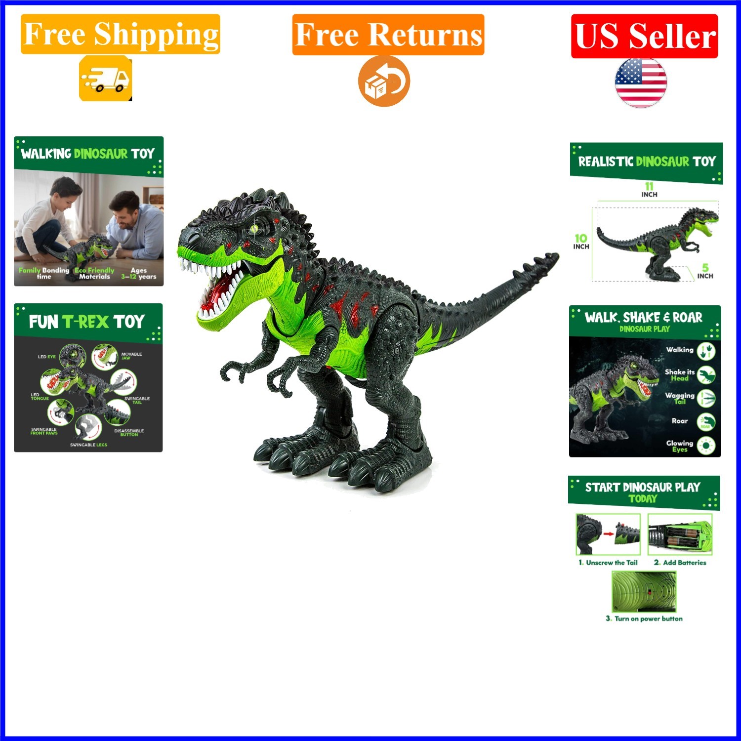 Kids T-Rex Walking Dinosaur Toy with Lights & Sounds, 16 inches | eBay