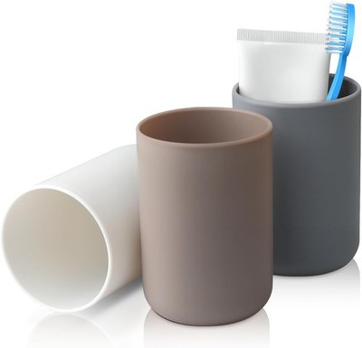 Toothbrush Cups 3 Pack Food Grade Plastic Completely Shatterproof White, Grey...