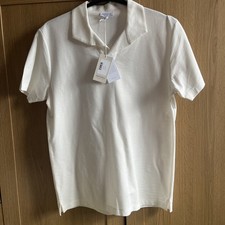 Sunspel  Cotton Textured  Short Sleeve   Polo Shirt Size Medium Ecru / Ivory 