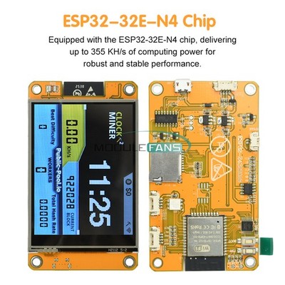 Bitcoins Solo Lottery Miner ESP32 355KH/s Low Power 2.8inch Smart Display Crypto