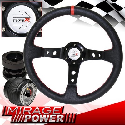 For 89-05 Eclipse Deep Dish Black Steering Wheel + Black Hub Extender + Adapter