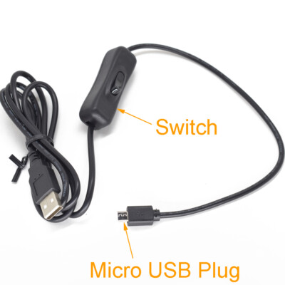 1pc 1.3M USB 2.0 Male To Micro USB Male Connector Cable Cord with Switch Black