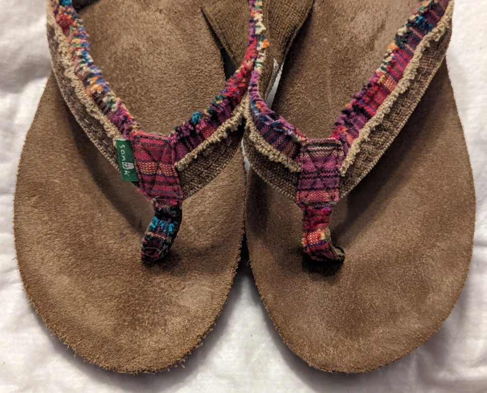 Sanuk Shoes Womens 8 Flip Flop Multicolor Striped Textile Toe-Post Thong Sandals - Image 3 of 4