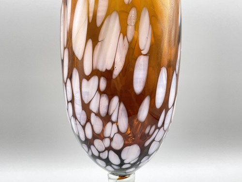 Vintage Italian Hand Blown Art Glass Goblet Vase Amber White Design Spiral Stem - Picture 7 of 7