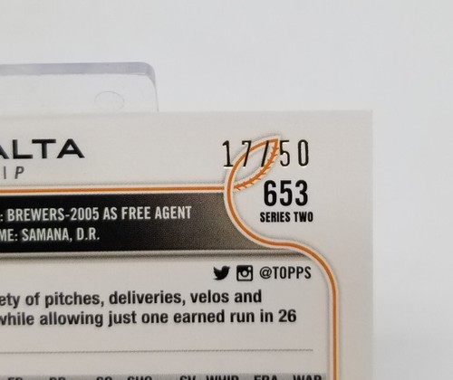 2022 Topps Series 2 WILY PERALTA Mothers Day Pink /50 Detroit Tigers #653 - Picture 5 of 5