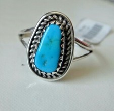 size 9 Sterling Silver 11x5mm oval Blue Turquoise on 2mm wide band Ring
