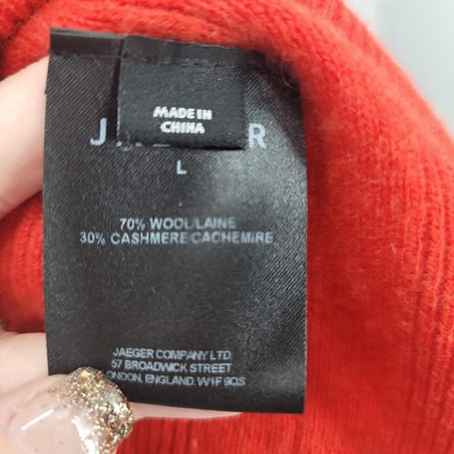 JAEGER London Women's Wool Cashmere Pullover Sweater Red Crewneck Size Large - Picture 7 of 7