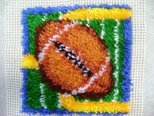 Caron LOT of 2 Football Rug latch Hook KIT FINISHED piece pillows Wall Hanging