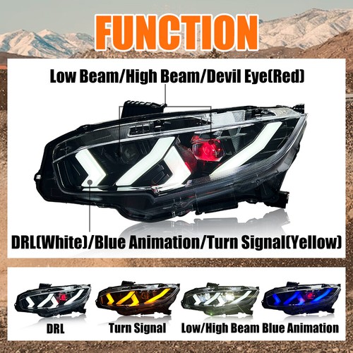 LED Headlights & RGB Tail Lights For 10th Gen Honda Civic Sedan 2016-2021 - Picture 3 of 20