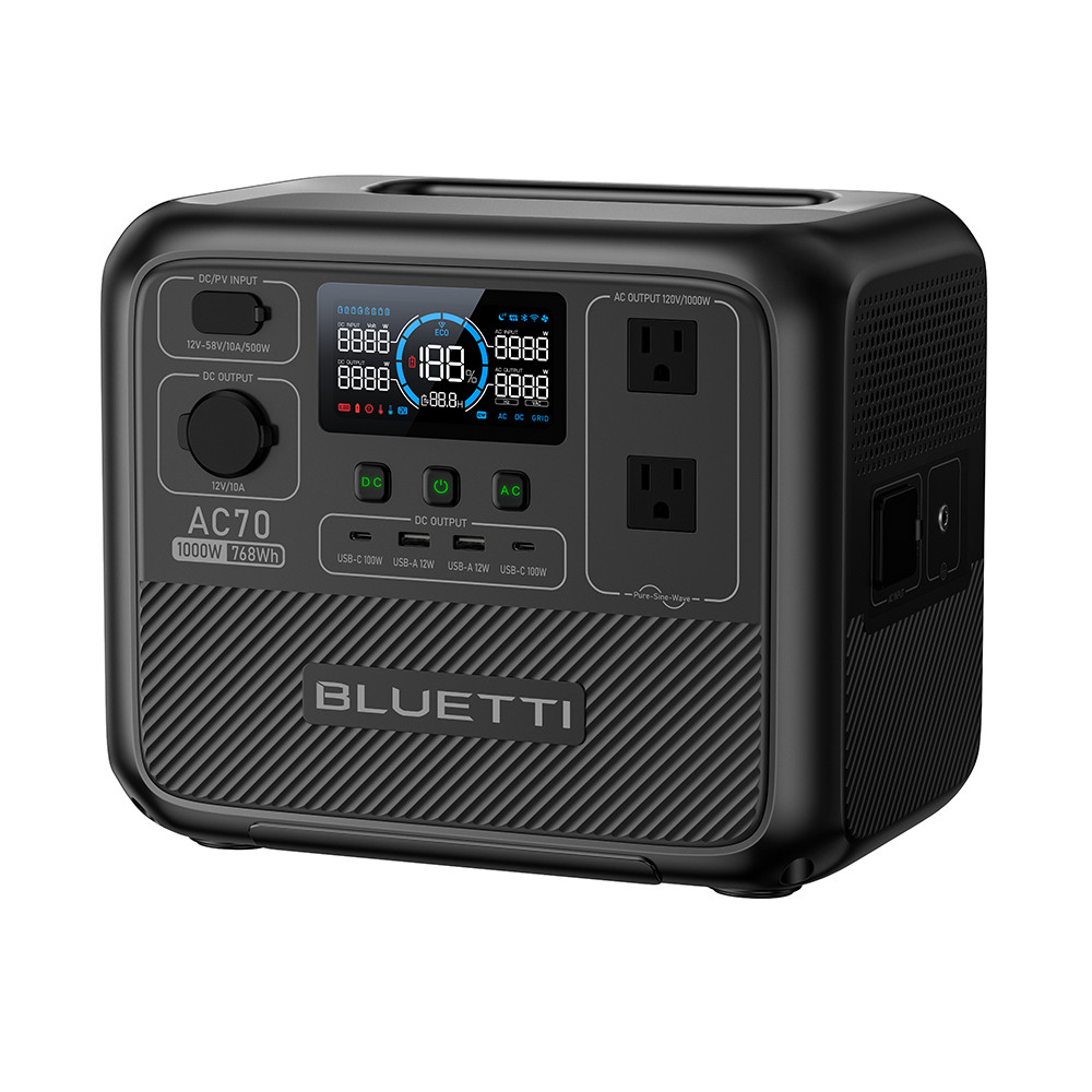 BLUETTI AC70 1000W/768Wh Portable Power Station+100W Solar Panel for Travel